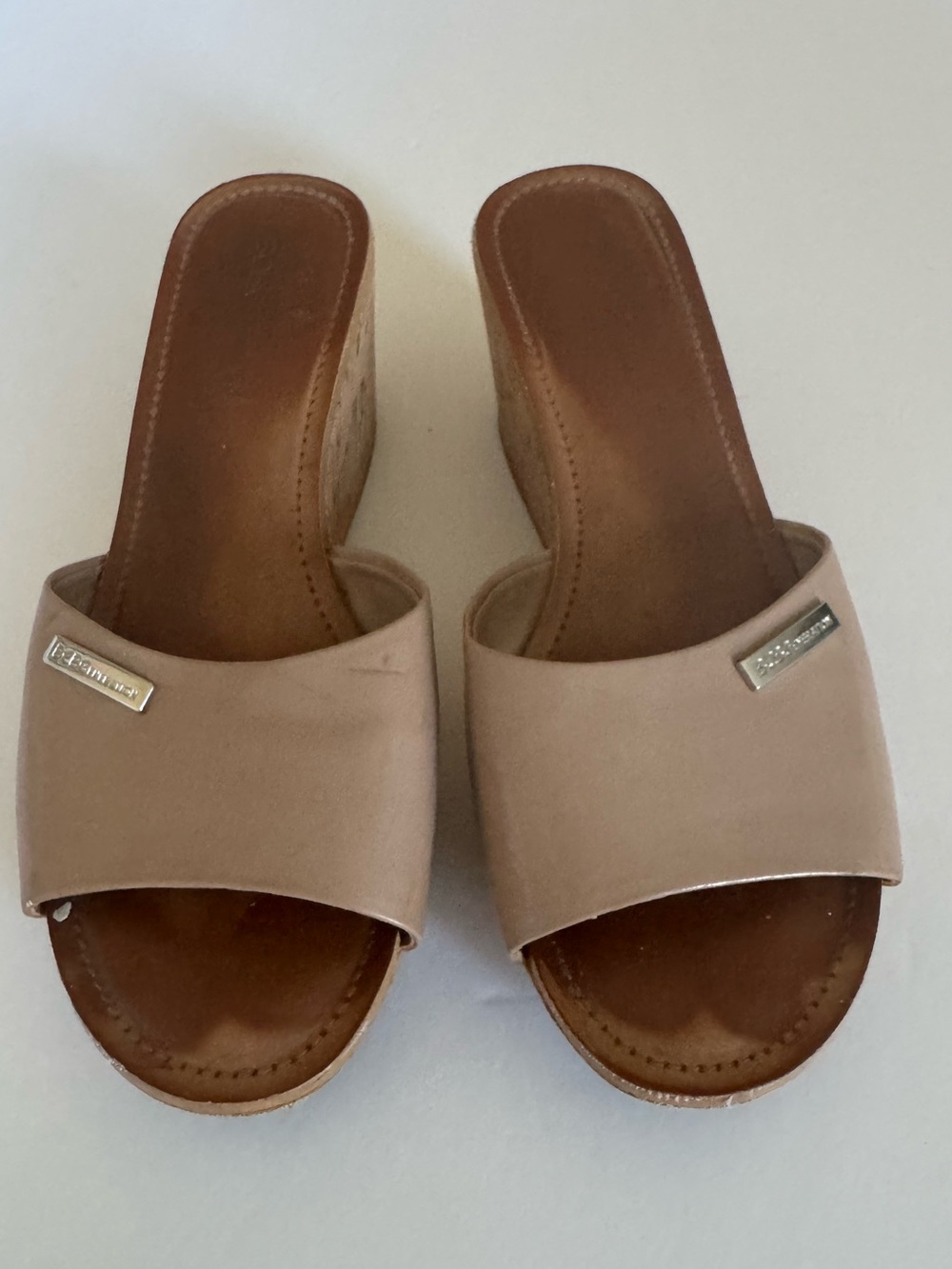 BCBG Blush Tan Slide Wedge Mules | Size 6.5